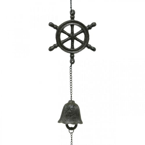 Floristik24 Vintage Deko Anhänger Steuerrad Glocke, Windspiel Gusseisen L50cm