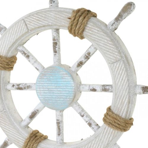 Floristik24 Maritime Deko, Steuerrad aus Holz Natur, Blau-Weiß Shabby Chic Ø35cm