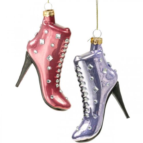 Floristik24 Christbaumschmuck Glas Stiefel Rosa, Lila 10,5cm 2St