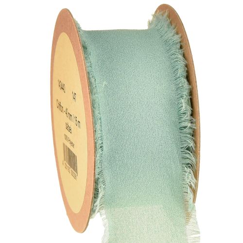Stoffband Deko Band mit Fransen Salbeigrün 40mm 15m