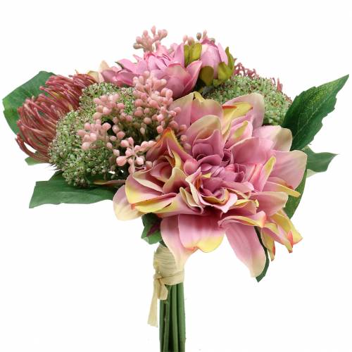 Floristik24 Blumenstrauß Dahlie und Protea, Seidenblumen, Sommerdeko L25cm