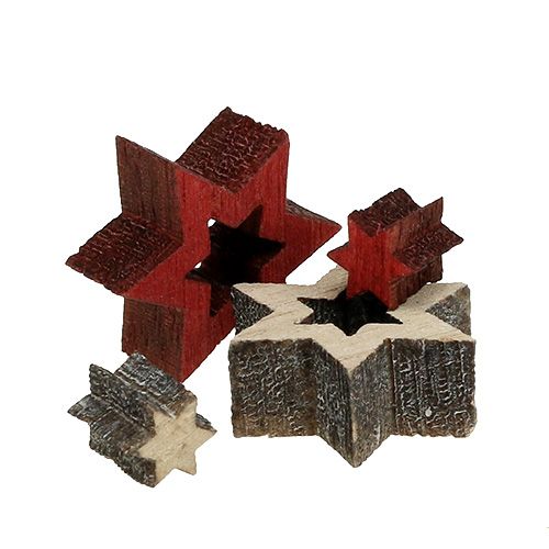 Floristik24 Holz Sterne Mix zum Streuen Rot, Grau 2cm 96St