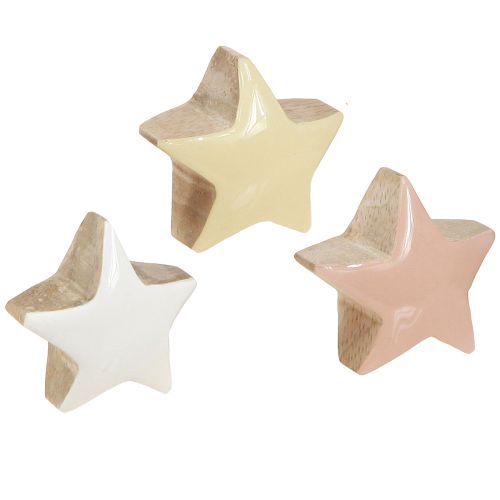 Streudeko Sterne Holzsterne Rosa Weiß Gelb Ø3cm 9 St