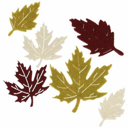 Floristik24 Streudeko Herbstblätter Filz Bordeaux/Creme/Grün 72 St