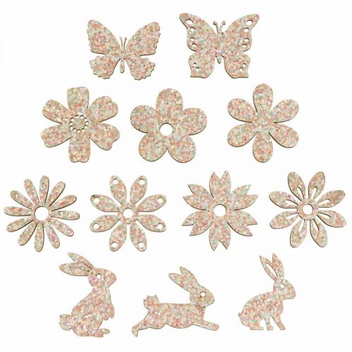 Floristik24 Streudeko Holz, Streuteile Frühling Ostern Rosa 2–4cm 64St