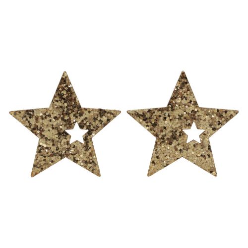 Floristik24 Streudeko Weihnachten Holz Sterne Natur Gold Glitter 5cm 72 St