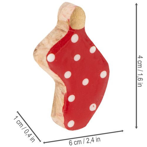 Socken aus Holz, rot mit weißen Punkten, 6 cm, 8 Stück, Tischdekoration Weihnachten | Floristik24.at