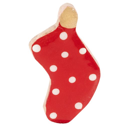 Socken aus Holz, rot mit weißen Punkten, 6 cm, 8 Stück, Tischdekoration Weihnachten | Floristik24.at
