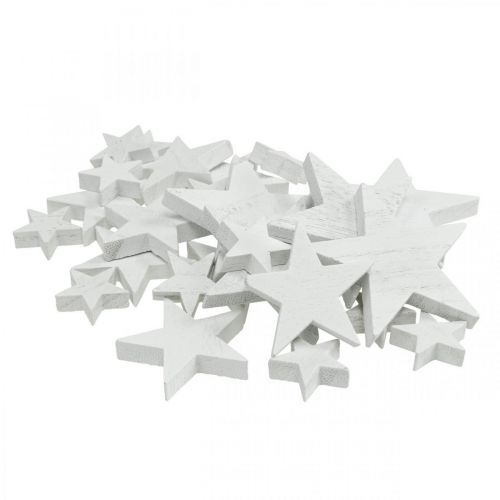 Floristik24 Streudeko Holz Sterne Weihnachten Weiß 2,5/4,5/6,5cm 29St