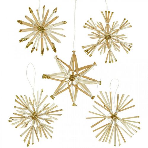 Floristik24 Strohsterne Glitzer Gold Set Weihnachtsschmuck Ø8cm 24St