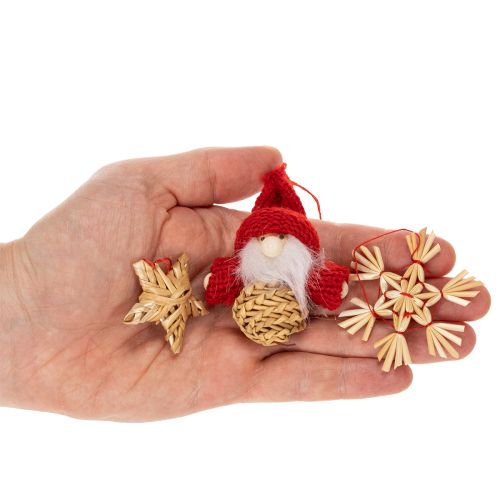 Strohanhänger Set 30-teilig Figuren und Sterne 4–6 cm Natur-Rot | Floristik24.at