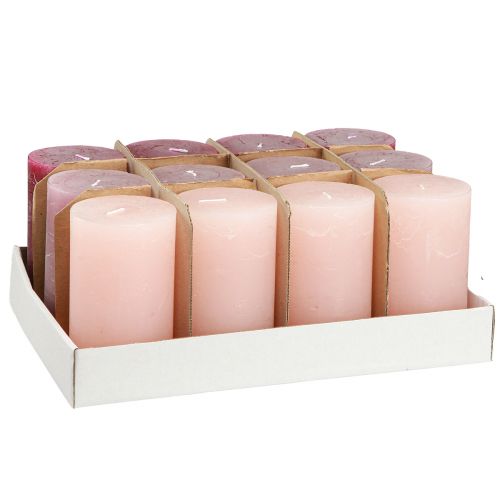 Artikel Stumpenkerzen durchgefärbt 3 Farben Berry 70×120mm 12 St