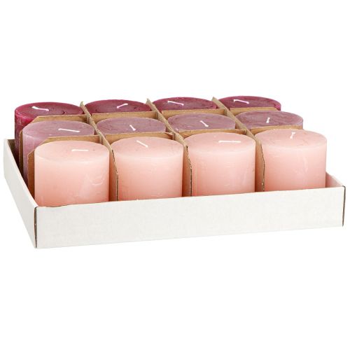 Artikel Stumpenkerzen durchgefärbt 3 Farben Berry 70×80mm 12St