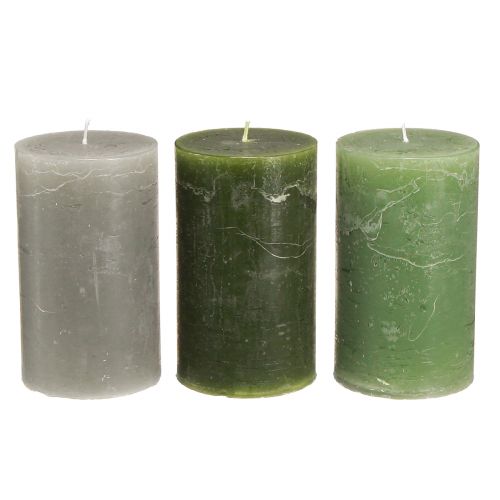 Stumpenkerzen durchgefärbt 3 Farben Grün 70×120mm 12 St