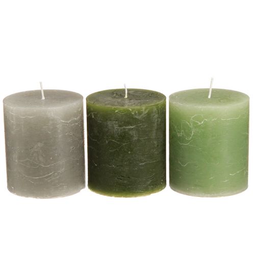 Stumpenkerzen durchgefärbt 3 Farben Grün 70×80mm 12 St