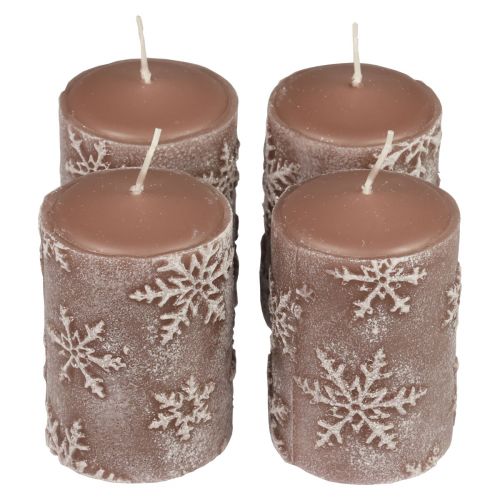 Stumpenkerzen Rosa Kerzen Schneeflocken 100/65mm 4St