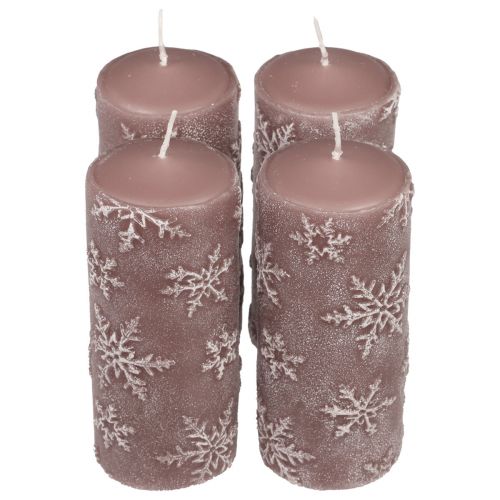 Stumpenkerzen Rosa Kerzen Schneeflocken 150/65mm 4St