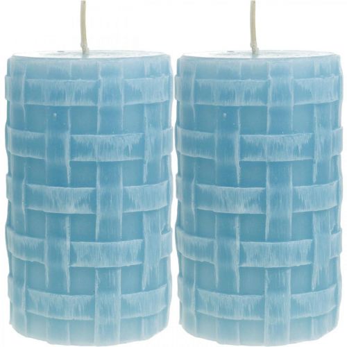 Wachskerzen Korbmuster, Stumpenkerzen, Kerzen Rustic Hellblau 110/65 2St