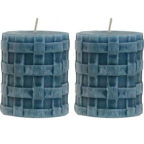 Floristik24 Stumpenkerzen Rustic Blau 80/65 Kerzen rustikal 2 St