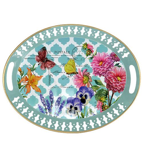 Floristik24 Tablett Blumenmotiv oval 42cm x 33cm