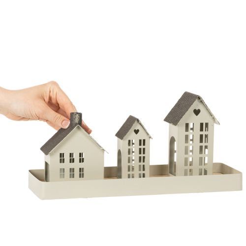 Lichthäuser Set aus Metall mit Tablett 35cm Grau | Floristik24.at