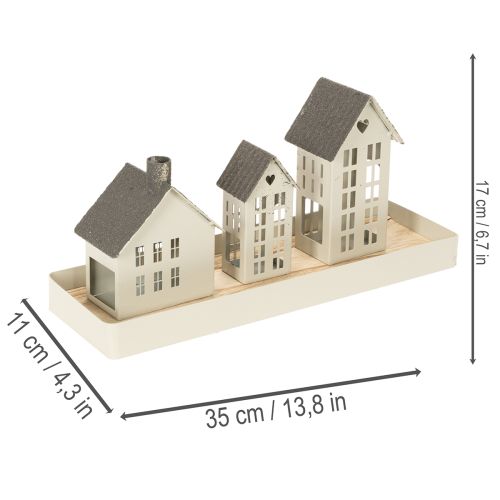 Lichthäuser Set aus Metall mit Tablett 35cm Grau | Floristik24.at