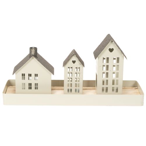 Lichthäuser Set aus Metall mit Tablett 35cm Grau | Floristik24.at