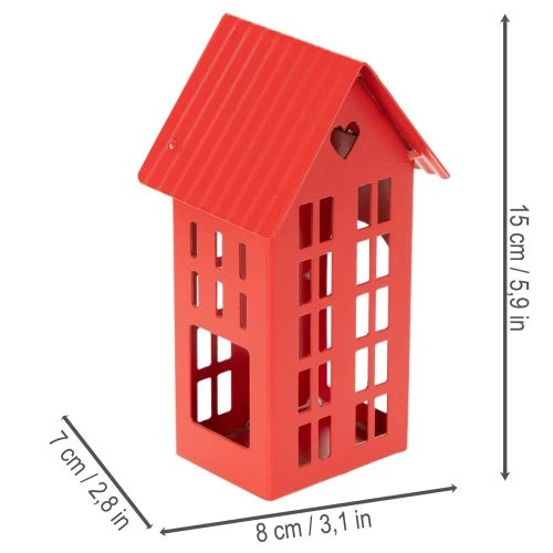 Metall-Windlicht-Set Häuser Rot mit Tablett 35 cm | Floristik24.at