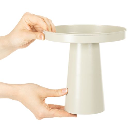 Tablett aus Metall mit Fuß 20 cm Beige-Grau für Kerzen und Figuren | Floristik24.at