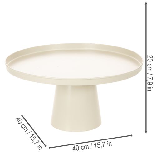 Runder Dekoteller aus Metall beige 40 cm mit 20 cm hohem Fuß | Floristik24.at