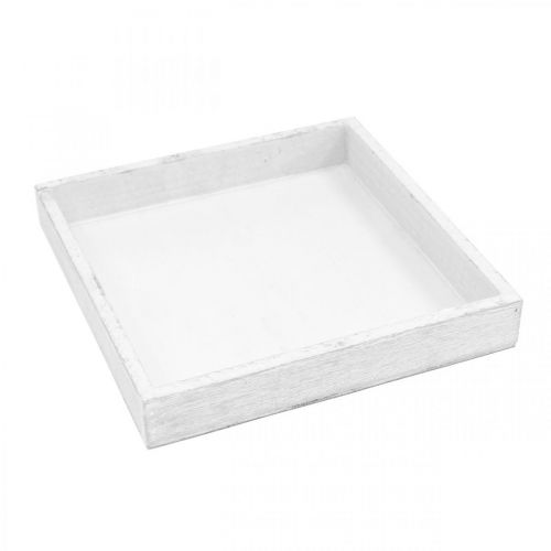 Artikel Deko Tablett Weiß quadratisch Holz Tischdeko Vintage 19×19cm