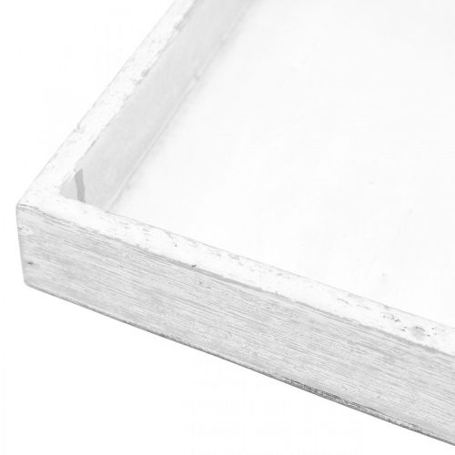 Floristik24 Deko Tablett Weiß quadratisch Holz Tischdeko Vintage 19×19cm