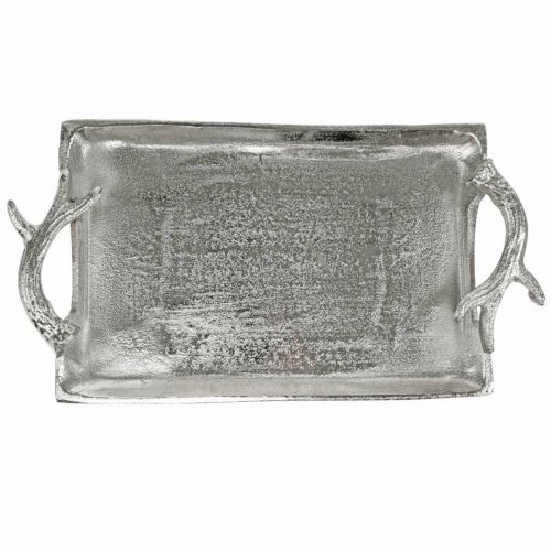 Artikel Deko Tablett Hirschgeweih Silbern Aluminium Rechteckig 33x18x4cm