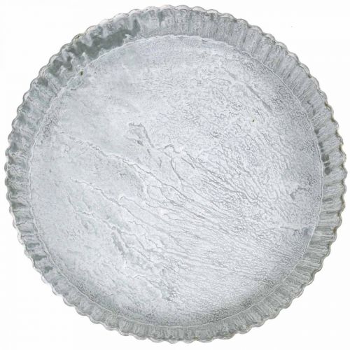 Dekoteller Kuchenform, Metalldeko, Kerzentablett rund Weiß gewaschen Ø21,5cm H4,5cm