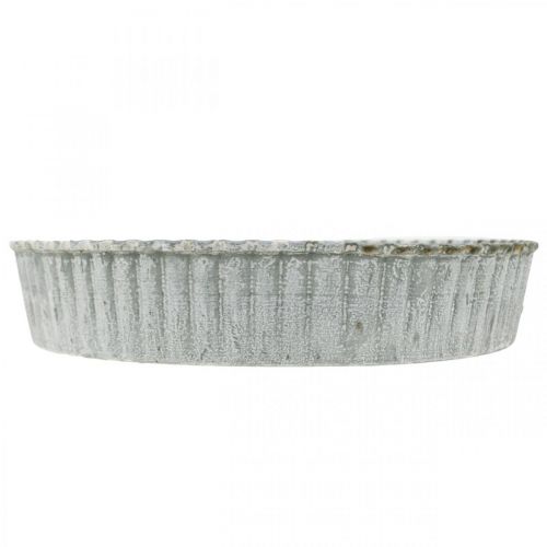 Dekoteller Kuchenform, Metalldeko, Kerzentablett rund Weiß gewaschen Ø21,5cm H4,5cm