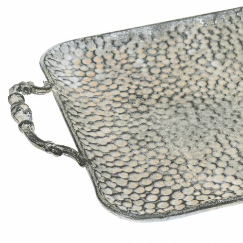 Floristik24 Deko Tablett mit Griffen Antik Silber 45cm x 25cm