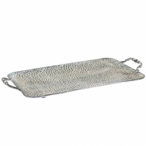 Deko Tablett mit Griffen Antik Silber 45cm x 25cm