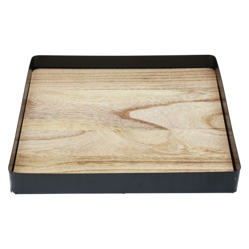 Floristik24 Deko Tablett Metall Holz quadratisch Natur Schwarz 25,5×25,5×4cm