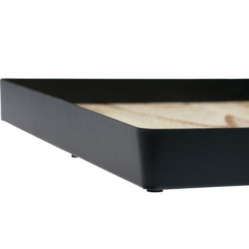 Floristik24 Deko Tablett Metall Holz quadratisch Natur Schwarz 25,5×25,5×4cm