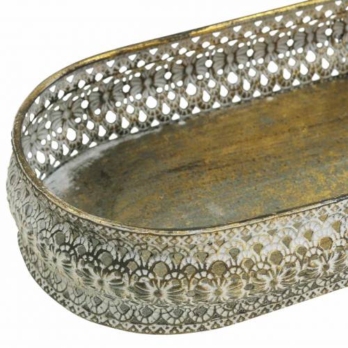 Floristik24 Deko Tablett oval Antik Gold, Weiß 40,5×14cm