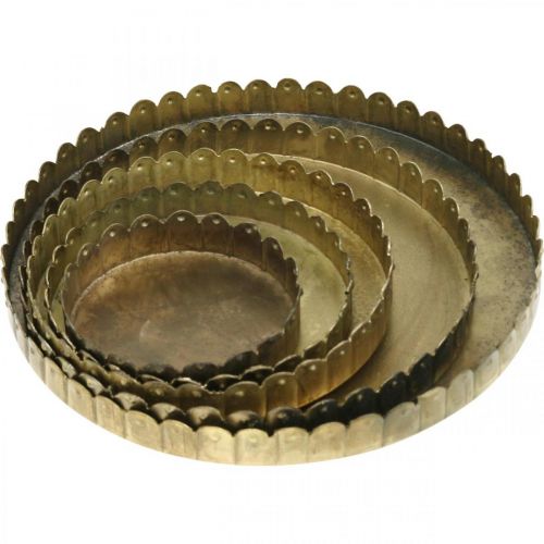 Metallteller zum Dekorieren, Tischdeko, Kerzentablett rund Golden Antik-Optik Ø7,5/10/12/15/18cm H2cm 5er-Set