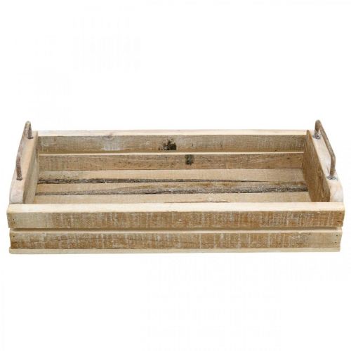 Floristik24 Holztablett mit Metallgriffen, Pflanzgefäß Weiß gewaschen L40cm