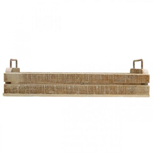 Holztablett mit Metallgriffen, Pflanzgefäß Weiß gewaschen L40cm