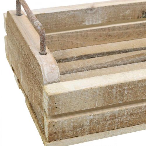 Floristik24 Holztablett mit Metallgriffen, Pflanzgefäß Weiß gewaschen L40cm