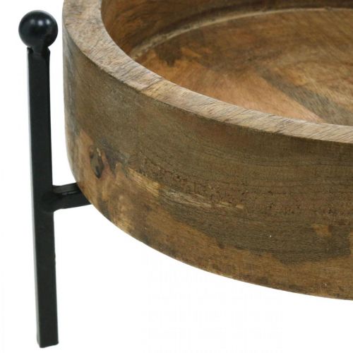 Floristik24 Holztablett rund, Schale mit Füßen, Holzdeko zum Bepflanzen Natur, Schwarz Ø19,5cm H11cm