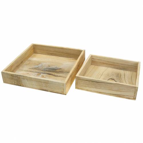 Holztablett quadratisch Weiß gewaschen 30×30cm/25×25cm 2er-Set
