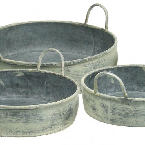 Floristik24 Deko-Schale mit Griffen Vintage Metall Ø28/32,5/36cm 3er-Set