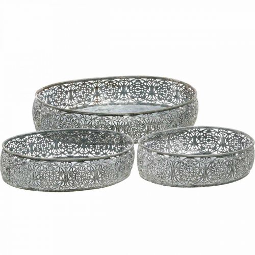 Floristik24 Dekoschale Metall Oval Muster Grau 25,5/29/34,5cm 3er-Set