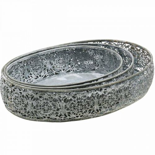 Artikel Dekoschale Metall Oval Muster Grau 25,5/29/34,5cm 3er-Set