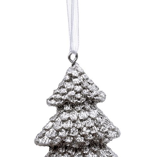 Floristik24 Tannenbaum Silber 6,5cm zum Hängen 6St